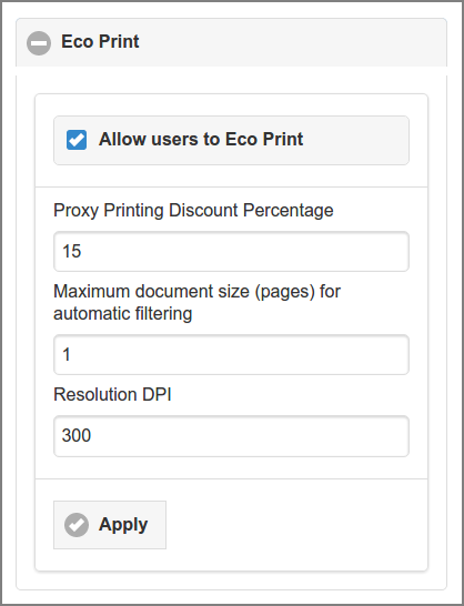 Admin Web App: Options - Eco Print
